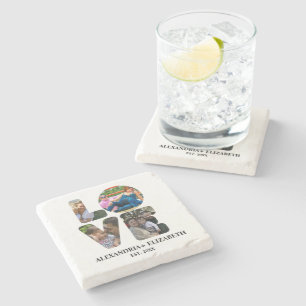 Aangepaste moderne liefde 4 fotocollage voor paren stenen onderzetter