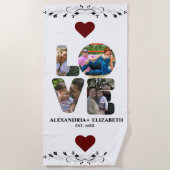 Aangepaste moderne liefde 4 fotocollage voor paren strandlaken (Voorkant)