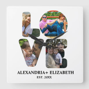 Aangepaste moderne liefde 4 fotocollage voor paren vierkante klok