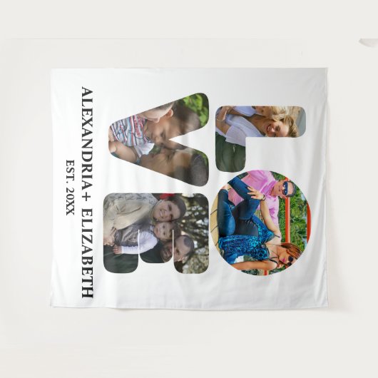 Aangepaste moderne liefde 4 fotocollage voor paren wandkleed (Voorkant (horizontaal))