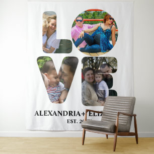 Aangepaste moderne liefde 4 fotocollage voor paren wandkleed