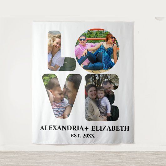 Aangepaste moderne liefde 4 fotocollage voor paren wandkleed (Voorkant)
