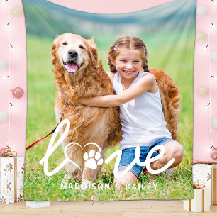 Aangepaste moderne LIEFDE Huisdierfoto Pootafdruk  Fleece Deken