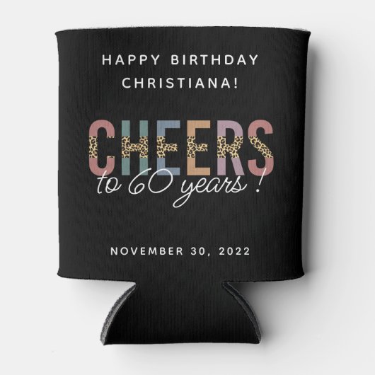 Aangepaste moderne luipaardtypografie voor 60ste v blikjeskoeler (Voorkant)