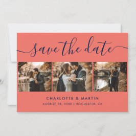 Aangepaste moderne marineblauwe en koraalrode trou save the date