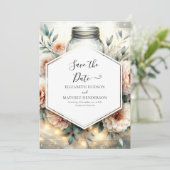 Aangepaste moderne Mason Jar bruiloft Save The Date (Staand voorkant)