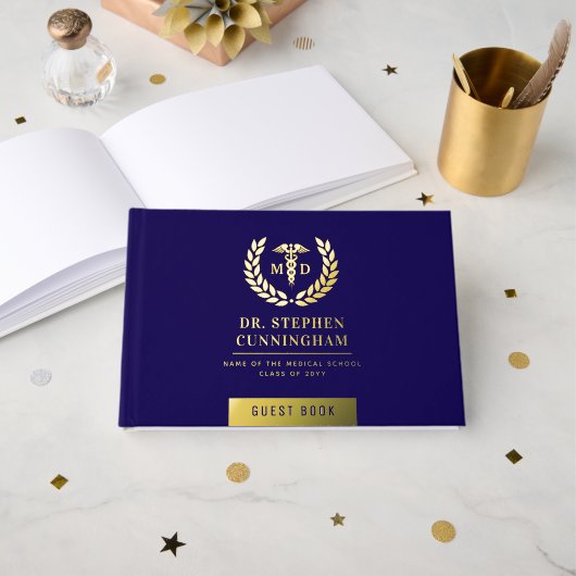 Aangepaste moderne MD Med School Graduation Party Gastenboek (Voorkant open)