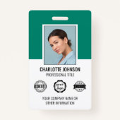 Aangepaste Moderne Medewerker Foto Logo Mid Green Badge (Voorkant)
