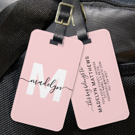Aangepaste Moderne Meisjesachtige Roze Roze Monogr Bagagelabel