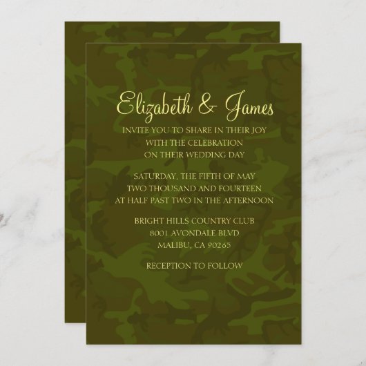 Aangepaste moderne militaire bruiloft kaart (Voorkant / Achterkant)