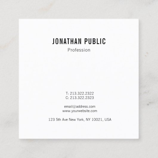Aangepaste, moderne, minimale professionele Sjablo Vierkante Visitekaartje (Achterkant)
