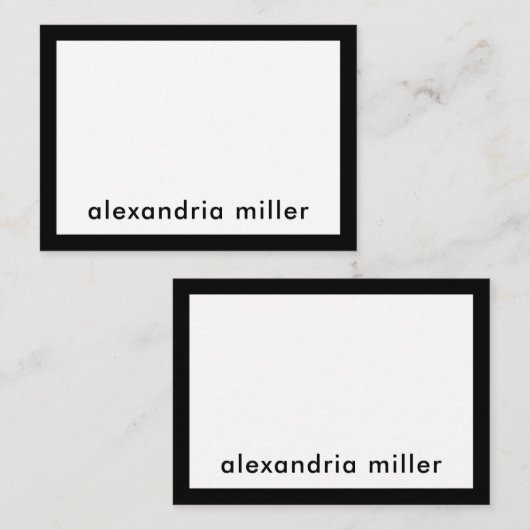 Aangepaste, moderne, minimale zwarte witte naam notitiekaartje (Voorkant / Achterkant)