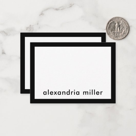 Aangepaste, moderne, minimale zwarte witte naam notitiekaartje (Voorkant / Achterkant in situ)