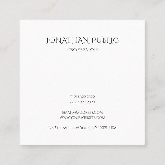 Aangepaste, moderne minimalistische, eenvoudige Sj Vierkante Visitekaartje (Achterkant)