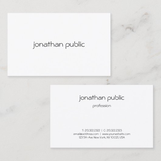 Aangepaste, moderne, minimalistische elegante prof visitekaartje (Voorkant / Achterkant)