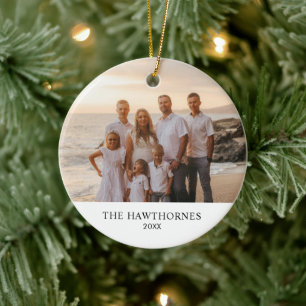 Aangepaste moderne minimalistische gezinsfoto keramisch ornament