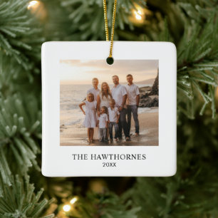 Aangepaste moderne minimalistische gezinsfoto keramisch ornament