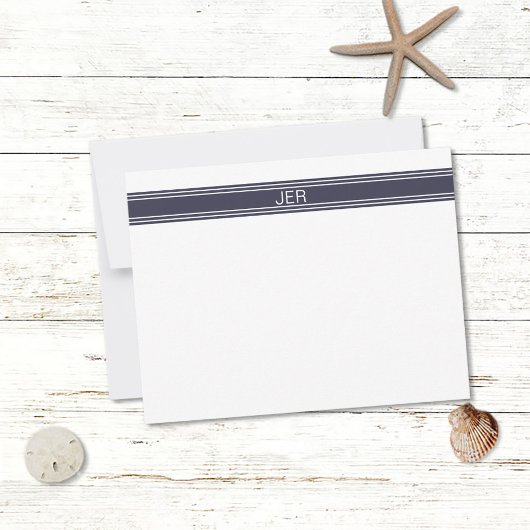 Aangepaste Moderne Minimalistische Marine Monogram Notitiekaartje