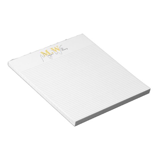 Aangepaste moderne minimalistische monogram script notitieblok (Schuin)