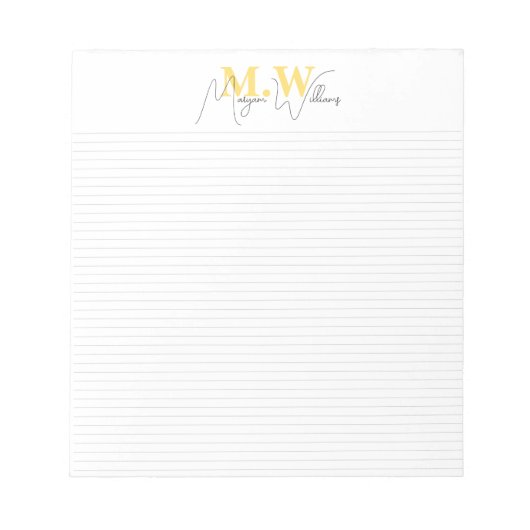 Aangepaste moderne minimalistische monogram script notitieblok (Voorkant)