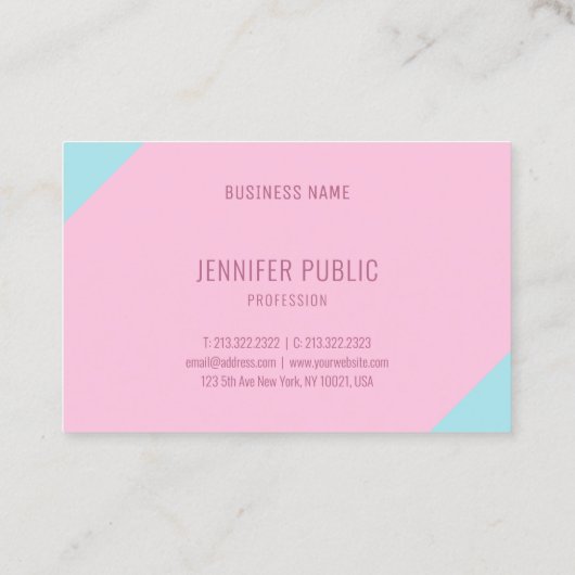 Aangepaste moderne minimalistische roze en blauwe visitekaartje (Achterkant)