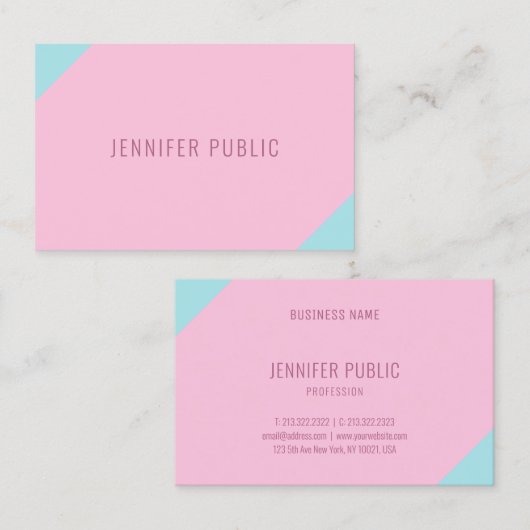 Aangepaste moderne minimalistische roze en blauwe  visitekaartje (Voorkant / Achterkant)