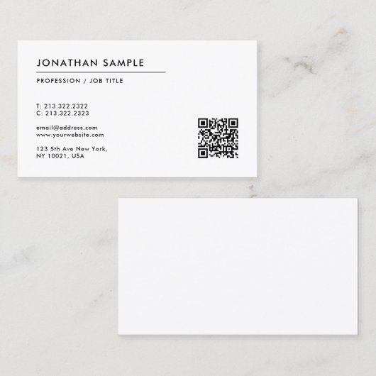Aangepaste moderne minimalistische Sjabloon QR-cod Visitekaartje (Voorkant / Achterkant)
