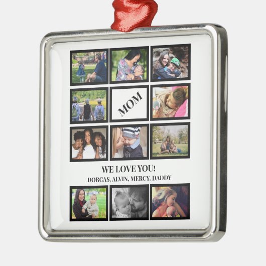 Aangepaste moderne Moederdag 11 Foto Collage Metalen Ornament (Links)