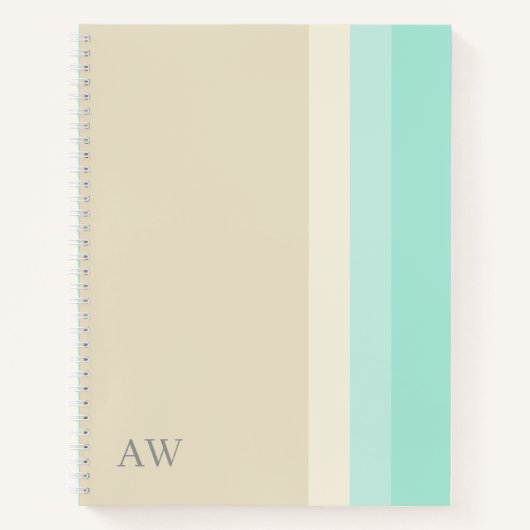 Aangepaste moderne monogram beige zand en aqua bla notitieboek (Voorkant)