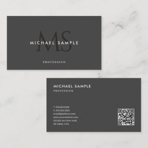 Aangepaste Moderne Monogram QR Code Elegant Zwart  Visitekaartje