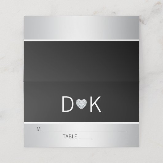 Aangepaste Moderne Monogram Zwart Zilveren Hart We Plaatskaartje (Buitenkant ongevouwen)
