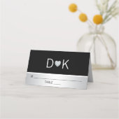 Aangepaste Moderne Monogram Zwart Zilveren Hart We Plaatskaartje (Voorkant)