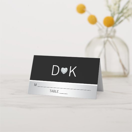 Aangepaste Moderne Monogram Zwart Zilveren Hart We Plaatskaartje (Voorkant)