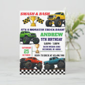 Aangepaste Moderne Monster Truck Boys Party Verjaa Kaart (Staand voorkant)