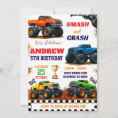 Aangepaste Moderne Monster Truck Kinder feestverja Kaart (Voorkant)
