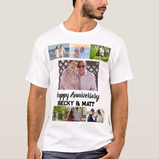 Aangepaste moderne naam 7 Foto-Jubileum T-shirt (Voorkant)