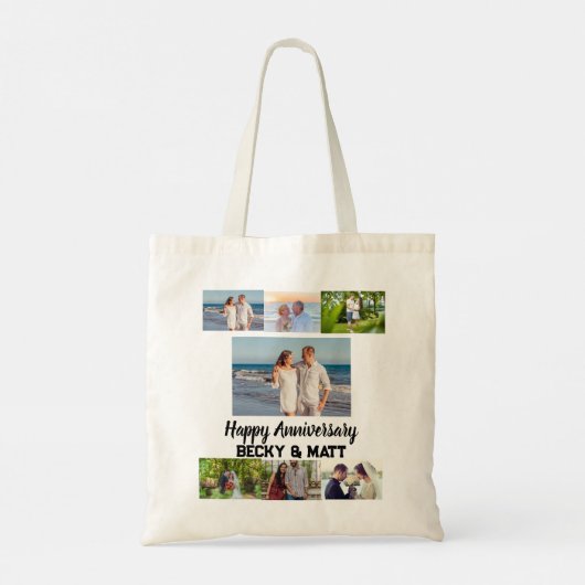 Aangepaste moderne naam 7 Foto-Jubileum Tote Bag (Achterkant)