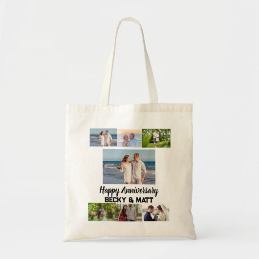 Aangepaste moderne naam 7 Foto-Jubileum Tote Bag (Voorkant)