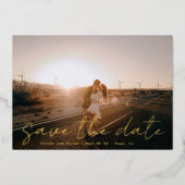 Aangepaste moderne namen Foto Gold sparen de datum Folie Uitnodiging (Voorkant)