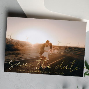 Aangepaste moderne namen foto goud save the date folie uitnodiging