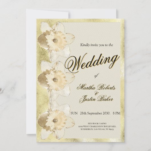 Aangepaste moderne narcis bloem met gouden lijst kaart (Voorkant)