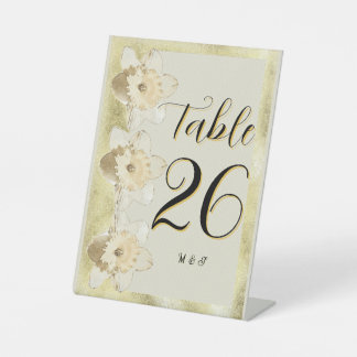 Aangepaste moderne narcis bloem met gouden lijst reclamebord met voetstuk