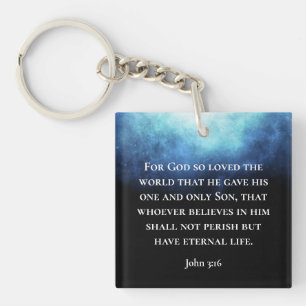 Aangepaste moderne nevel Johannes 3:16 Bijbeltekst Sleutelhanger