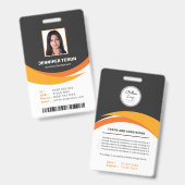 Aangepaste moderne oranje personeelskaart met barc badge (Voor- en achterkant)