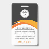Aangepaste moderne oranje personeelskaart met barc badge (Achterkant)