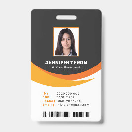 Aangepaste moderne oranje personeelskaart met barc badge