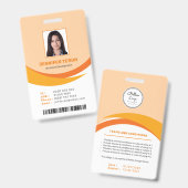 Aangepaste moderne oranje personeelskaart met barc badge (Voor- en achterkant)