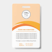 Aangepaste moderne oranje personeelskaart met barc badge (Achterkant)