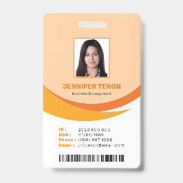 Aangepaste moderne oranje personeelskaart met barc badge