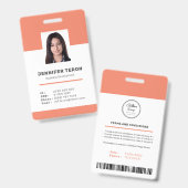 Aangepaste moderne oranje personeelskaart met barc badge (Voor- en achterkant)